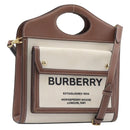 BURBERRY Hand Bag Canvas Beige Gold Tone Auth 202843-1
