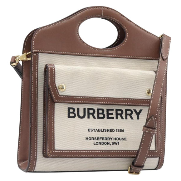 BURBERRY Hand Bag Canvas Beige Gold Tone Auth 202843