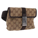 GUCCI GG Canvas Waist Bag Beige Silver 131236 Auth 202852-1