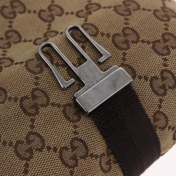 GUCCI GG Canvas Waist Bag Beige Silver 131236 Auth 202852