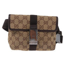 GUCCI GG Canvas Waist Bag Beige Silver 131236 Auth 202852-13