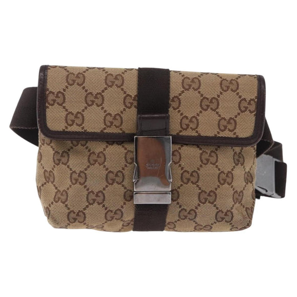 GUCCI GG Canvas Waist Bag Beige Silver 131236 Auth 202852