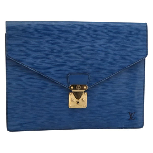 LOUIS VUITTON Epi Porte Documents Senateur Clutch Bag Blue M54455 LV Auth 202853