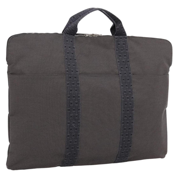 HERMES Her Line Porte Documents Hand Bag Canvas Gray Silver Auth 202855A