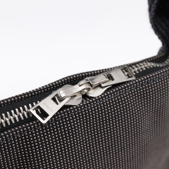 HERMES Her Line Porte Documents Hand Bag Canvas Gray Silver Auth 202855A