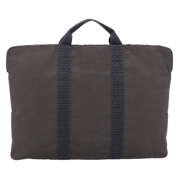 HERMES Her Line Porte Documents Hand Bag Canvas Gray Silver Auth 202855A