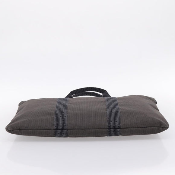 HERMES Her Line Porte Documents Hand Bag Canvas Gray Silver Auth 202855A