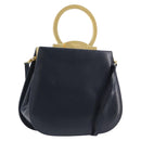 Salvatore Ferragamo Gancini Hand Bag Leather 2way Navy Gold Tone Auth 202857V-1