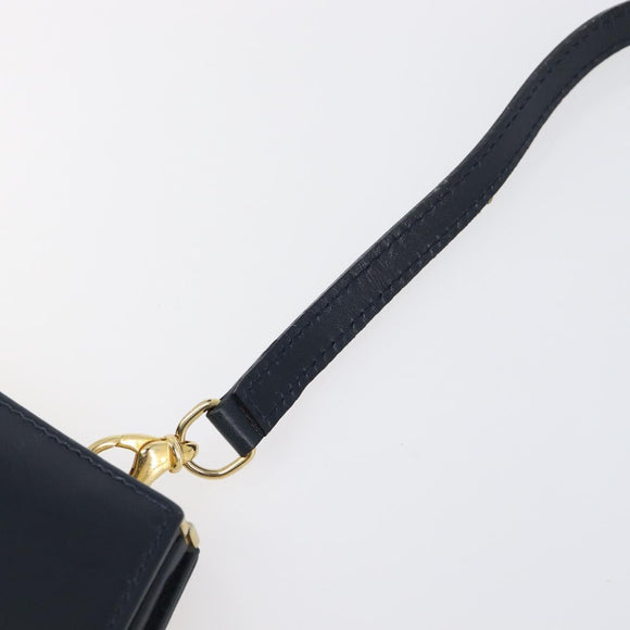 Salvatore Ferragamo Gancini Hand Bag Leather 2way Navy Gold Tone Auth 202857V