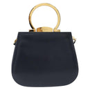 Salvatore Ferragamo Gancini Hand Bag Leather 2way Navy Gold Tone Auth 202857V-2