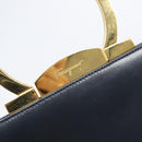 Salvatore Ferragamo Gancini Hand Bag Leather 2way Navy Gold Tone Auth 202857V-20
