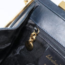 Salvatore Ferragamo Gancini Hand Bag Leather 2way Navy Gold Tone Auth 202857V-25