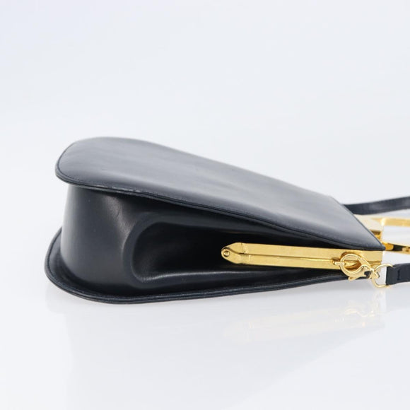 Salvatore Ferragamo Gancini Hand Bag Leather 2way Navy Gold Tone Auth 202857V