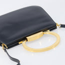 Salvatore Ferragamo Gancini Hand Bag Leather 2way Navy Gold Tone Auth 202857V-7
