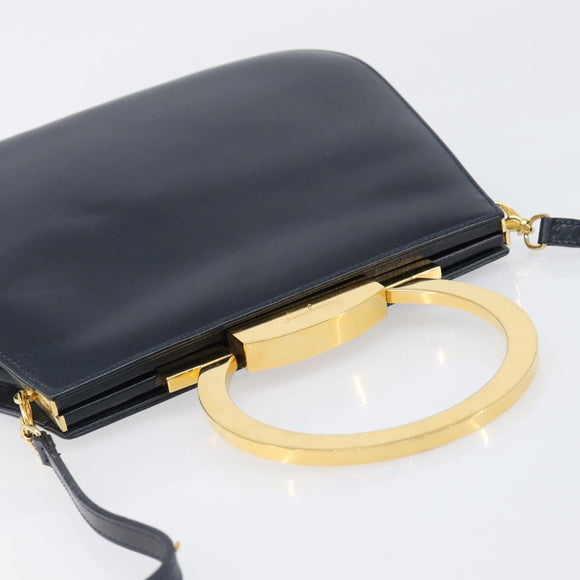 Salvatore Ferragamo Gancini Hand Bag Leather 2way Navy Gold Tone Auth 202857V
