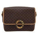 CELINE Macadam Canvas Circle Shoulder Bag PVC Leather Brown Gold Auth 202874A-2