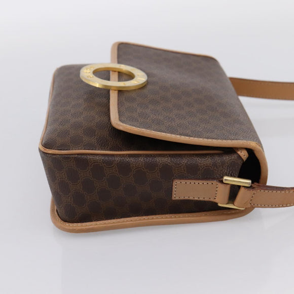 CELINE Macadam Canvas Circle Shoulder Bag PVC Leather Brown Gold Auth 202874A