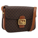 CELINE Macadam Canvas Horse Carriage Bag PVC Leather Brown Gold Auth 202877-1