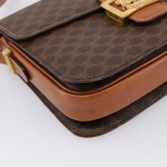 CELINE Macadam Canvas Horse Carriage Bag PVC Leather Brown Gold Auth 202877
