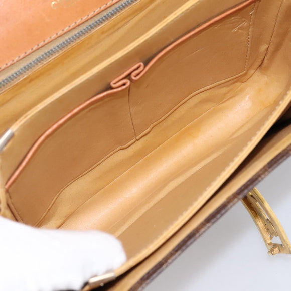 CELINE Macadam Canvas Horse Carriage Bag PVC Leather Brown Gold Auth 202877