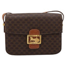 CELINE Macadam Canvas Horse Carriage Bag PVC Leather Brown Gold Auth 202877-2