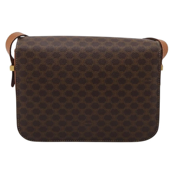 CELINE Macadam Canvas Horse Carriage Bag PVC Leather Brown Gold Auth 202877