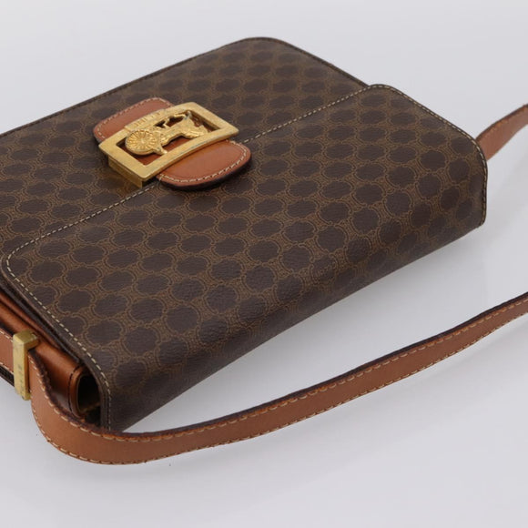 CELINE Macadam Canvas Horse Carriage Bag PVC Leather Brown Gold Auth 202877