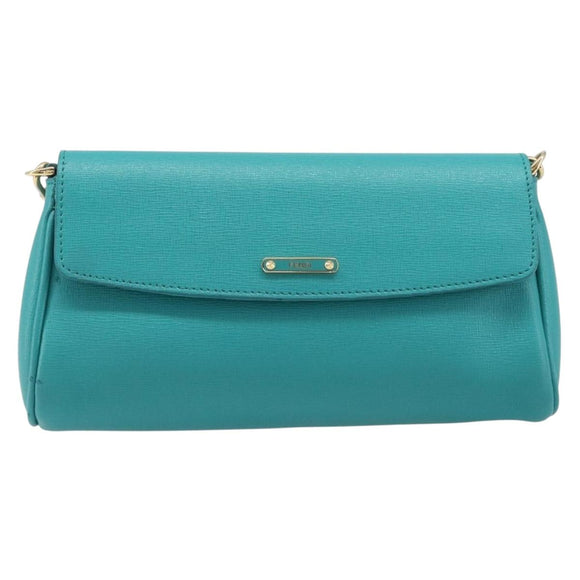 FENDI Shoulder Bag Leather Green Gold Auth 202879A