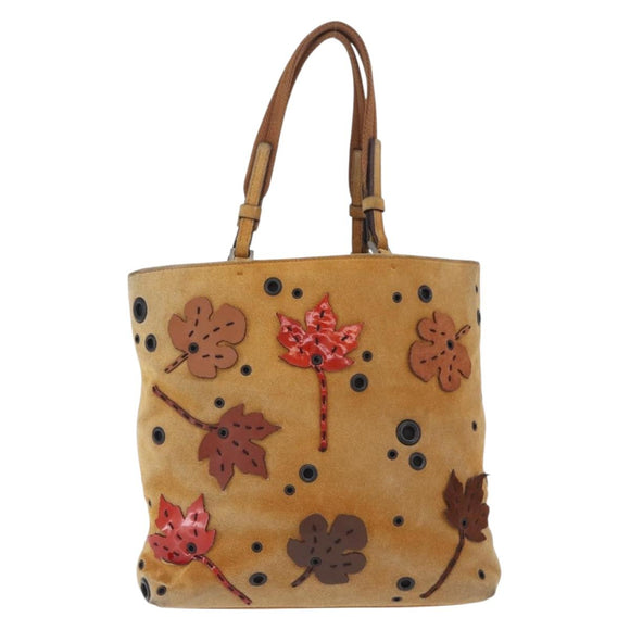 FENDI Hand Bag Suede Beige Auth 202880