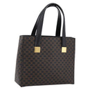 CELINE Macadam Canvas Circle Hand Bag PVC Leather Black Gold Auth 202882-1