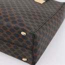CELINE Macadam Canvas Circle Hand Bag PVC Leather Black Gold Auth 202882-10