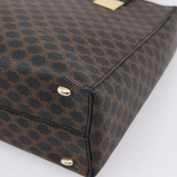 CELINE Macadam Canvas Circle Hand Bag PVC Leather Black Gold Auth 202882
