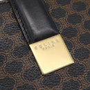 CELINE Macadam Canvas Circle Hand Bag PVC Leather Black Gold Auth 202882-14