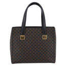 CELINE Macadam Canvas Circle Hand Bag PVC Leather Black Gold Auth 202882-2