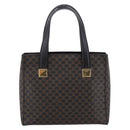 CELINE Macadam Canvas Circle Hand Bag PVC Leather Black Gold Auth 202882-3