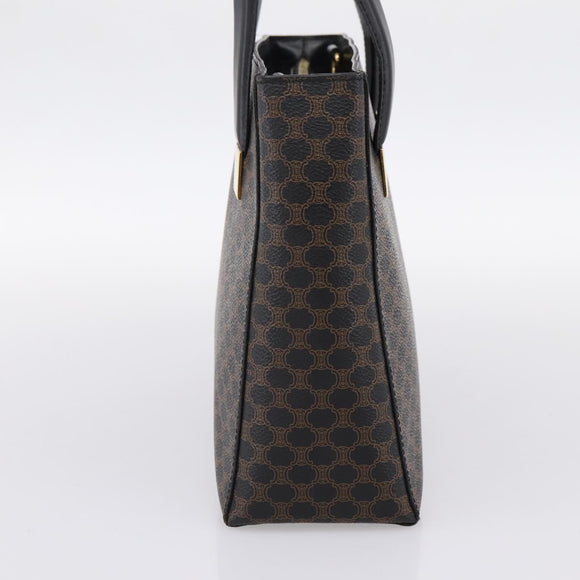 CELINE Macadam Canvas Circle Hand Bag PVC Leather Black Gold Auth 202882