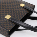 CELINE Macadam Canvas Circle Hand Bag PVC Leather Black Gold Auth 202882-6