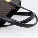 CELINE Macadam Canvas Circle Hand Bag PVC Leather Black Gold Auth 202882-7