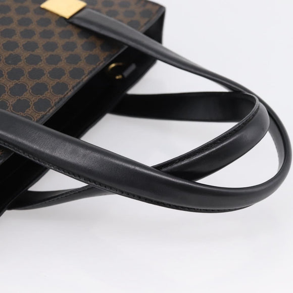 CELINE Macadam Canvas Circle Hand Bag PVC Leather Black Gold Auth 202882