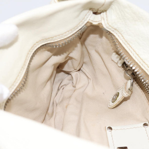 Miu Miu Shoulder Bag Leather White Silver Auth 202884A