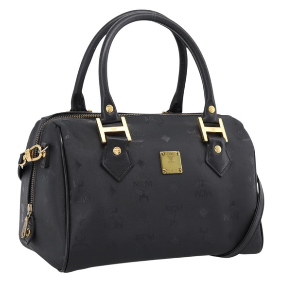 MCM Vicetos Logogram Hand Bag PVC Leather 2way Black Gold Auth 202886A