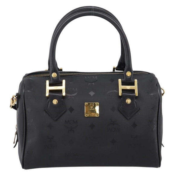 MCM Vicetos Logogram Hand Bag PVC Leather 2way Black Gold Auth 202886A