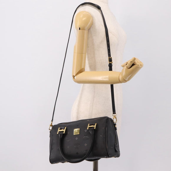 MCM Vicetos Logogram Hand Bag PVC Leather 2way Black Gold Auth 202886A