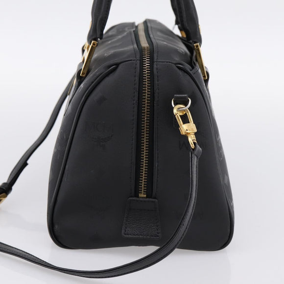 MCM Vicetos Logogram Hand Bag PVC Leather 2way Black Gold Auth 202886A