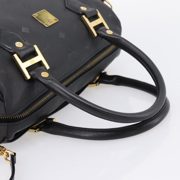 MCM Vicetos Logogram Hand Bag PVC Leather 2way Black Gold Auth 202886A