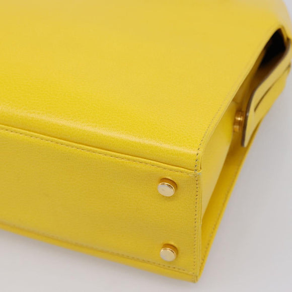 Salvatore Ferragamo Gancini Hand Bag Leather 2way Yellow Gold Auth 202887