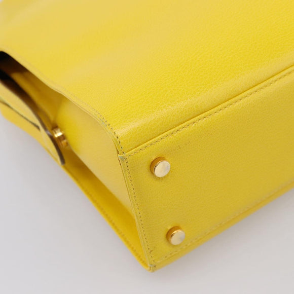 Salvatore Ferragamo Gancini Hand Bag Leather 2way Yellow Gold Auth 202887