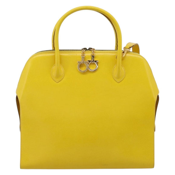 Salvatore Ferragamo Gancini Hand Bag Leather 2way Yellow Gold Auth 202887