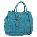 PRADA Matelasse Hand Bag Nylon 2way Turquoise Blue Silver Auth 202888V-1