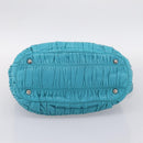 PRADA Matelasse Hand Bag Nylon 2way Turquoise Blue Silver Auth 202888V-5